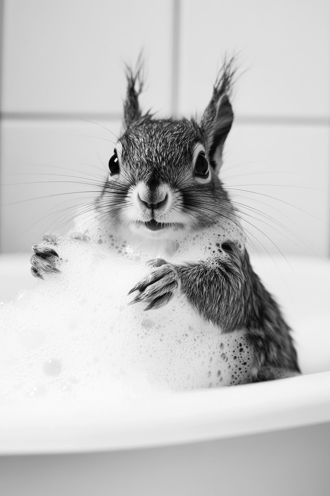 Squirrel Bubble Bath Framed Black And White Bathroom Humor Poster - Image 2