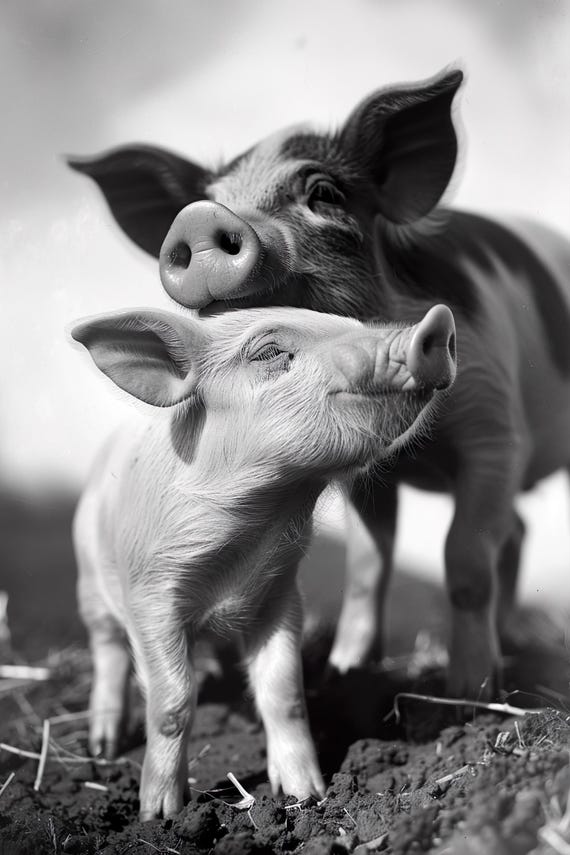 Mom Baby Pig Cute Animal Family Wall Art Nursery Room Bedroom Prints Cute Vintage Style Animal Photo Mommy And Me Ai Art