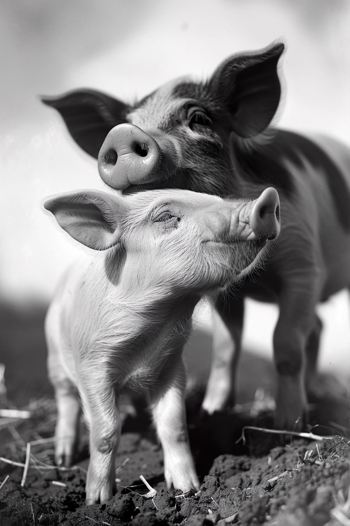 Mom Baby Pig Cute Animal Family Wall Art Nursery Room Bedroom Prints Cute Vintage Style Animal Photo Mommy And Me Ai Art