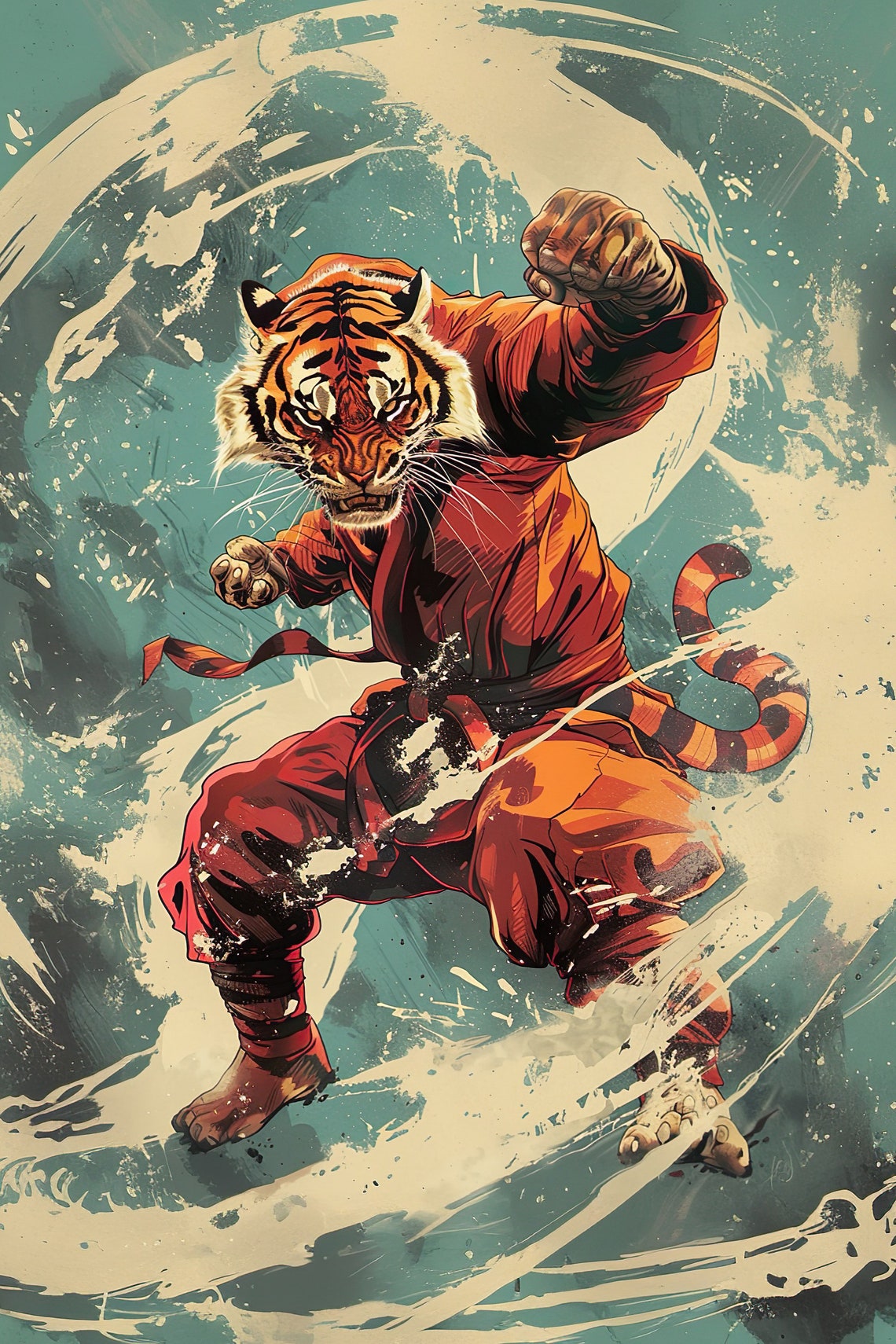 Japanese Ninja Tiger Karate Kick Martial Arts Funny Animal Poster