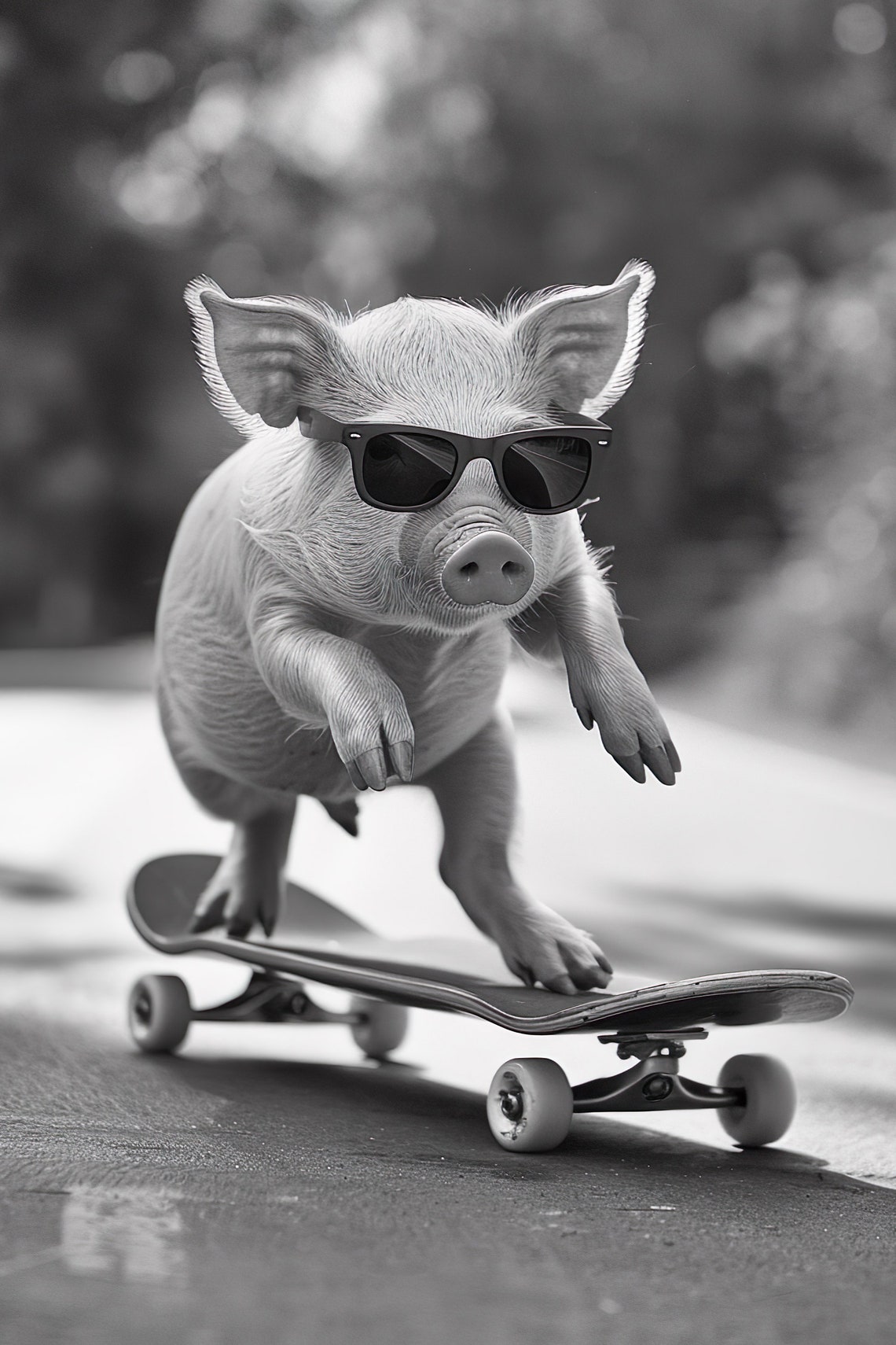 Pig Wearing Sunglasses Riding Skateboard Cute Funny Photo Print