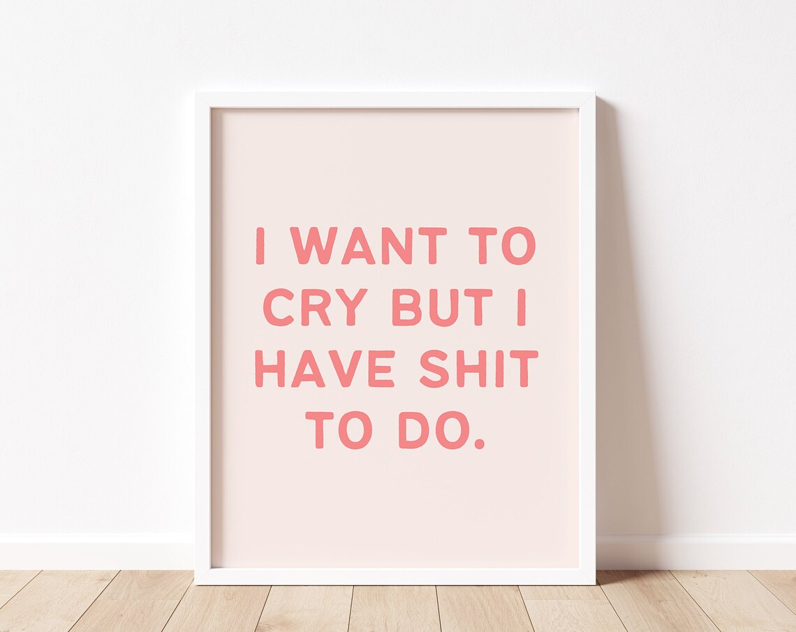 I Want To Cry But I Have Shit To Do Funny Rude Pink Quote Print