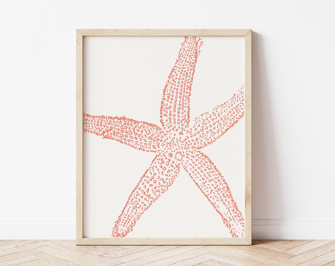 Coral Starfish Sea Star Beach Coastal Sketch Minimalist Wall Art