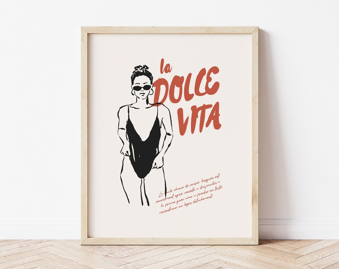 La Dolce Vita Chic Woman Swimsuit Retro Italian Beach Style Print