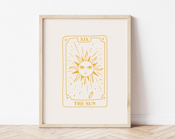 The Sun Tarot Card XIX Radiant Golden Celestial Spiritual Wall Art