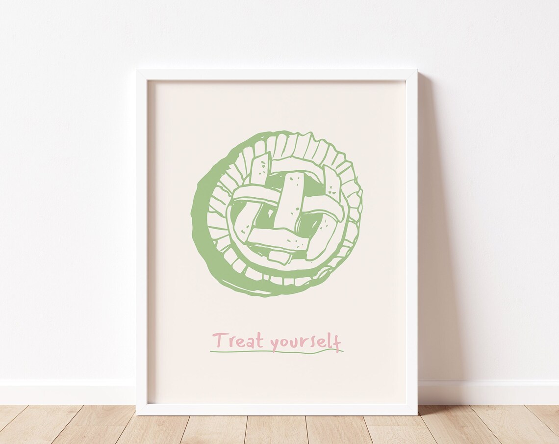 Treat Yourself Green Lattice Pie Cute Dessert Kitchen Wall Art