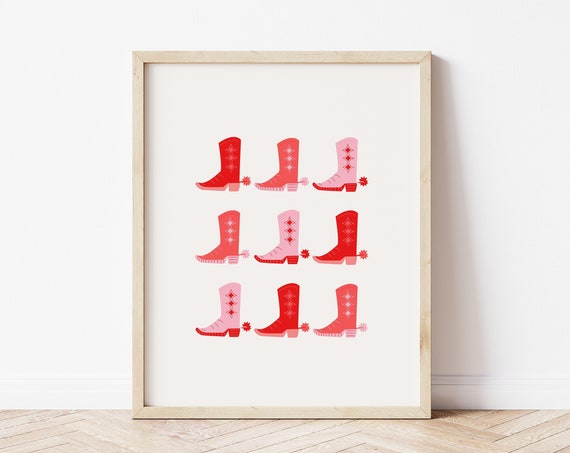 Pink Cowboy Boots Print Cowgirl Wall Art Cowgirl Boots Print Cowgirl Poster Pink Western Decor Hey Yall Print Country Girls Room Decor