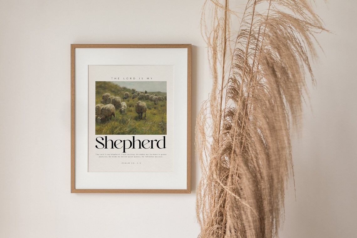 Psalm 23 The Lord Is My Shepherd Vintage Sheep Painting Christian Poster - Image 2