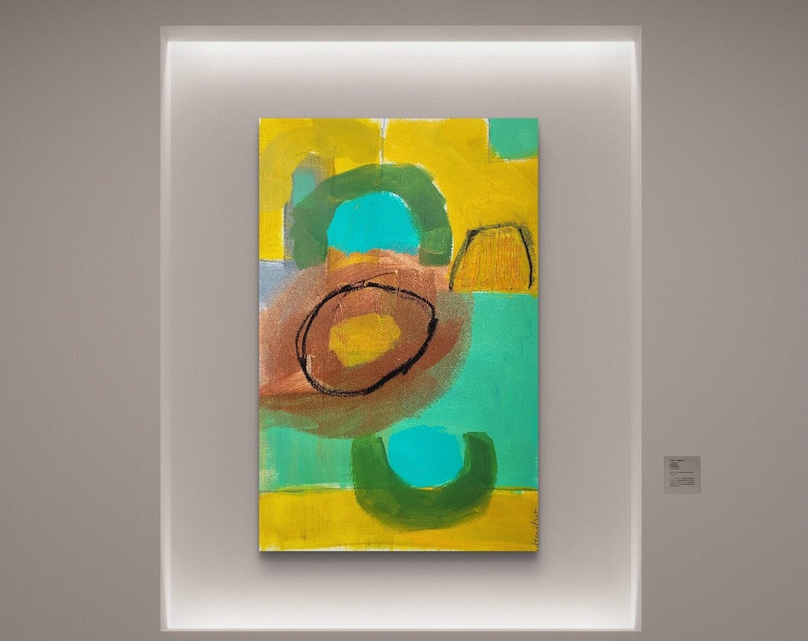 Turquoise Arches Circles And Mustard Modern Abstract Art Poster - Image 3