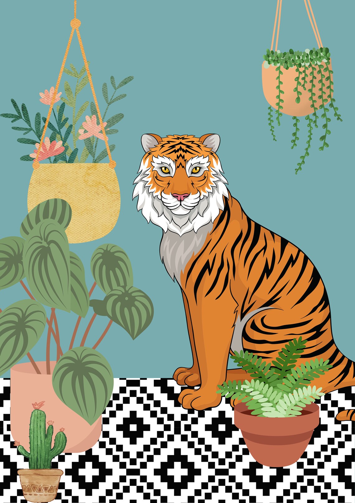 Whimsical Tiger Among Houseplants Modern Boho Nursery Decor Poster - Image 2