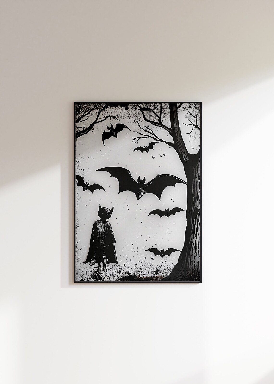 Gothic Black And White Cat Child With Bats Spooky Night Poster - Image 4