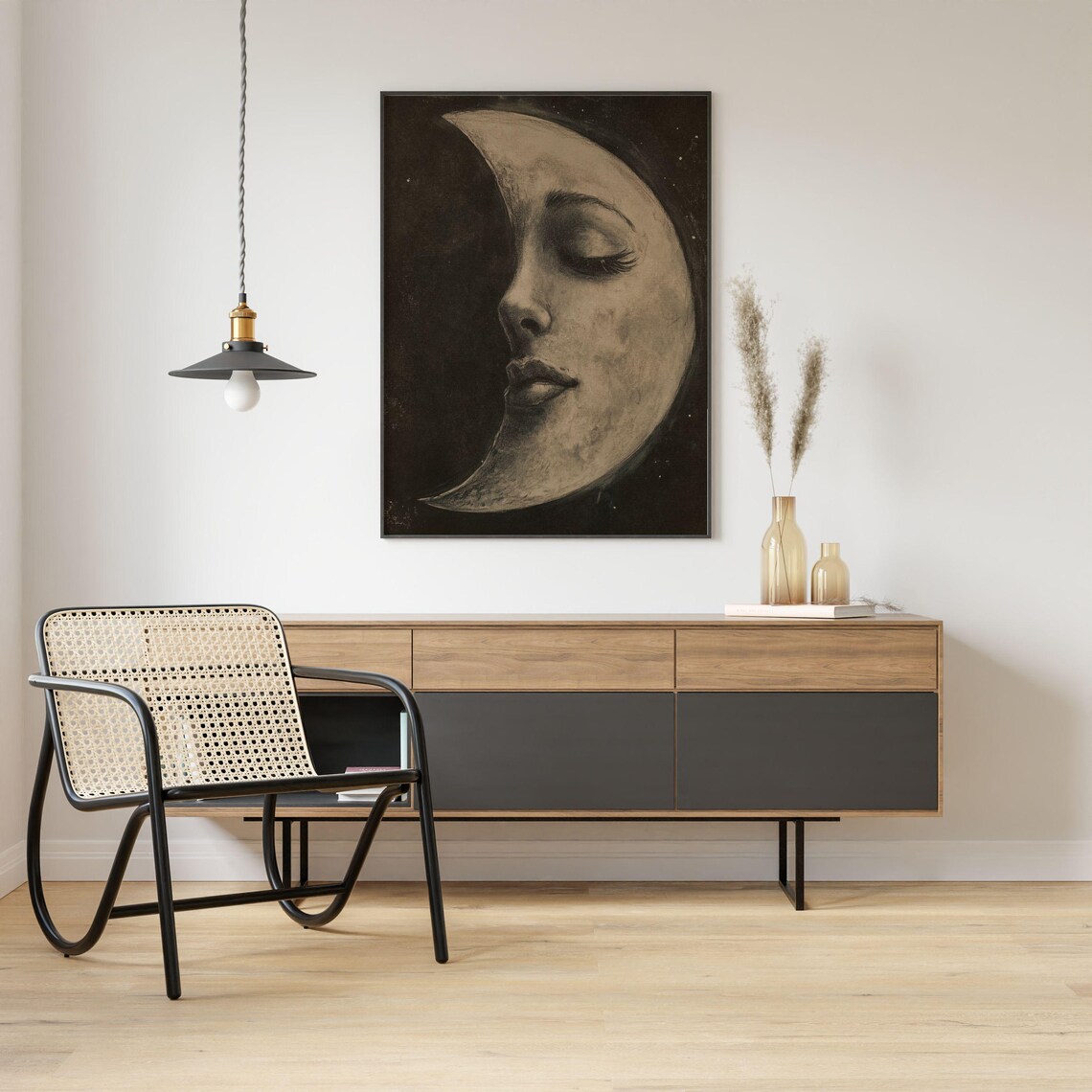 Sleeping Crescent Moon Face Vintage Celestial Night Wall Art - Image 2