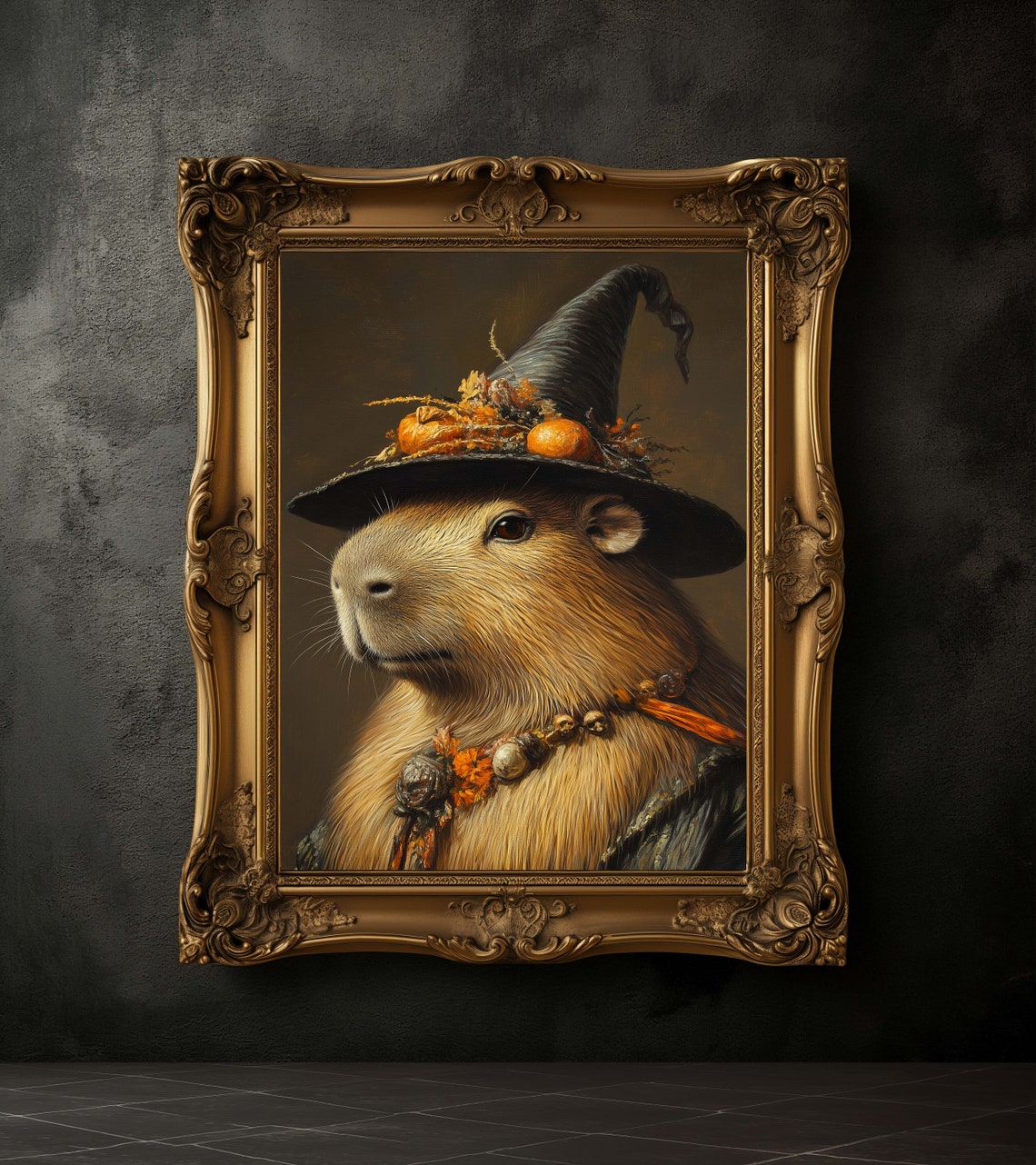 Capybara in Witch Hat, Vintage Halloween Art Print