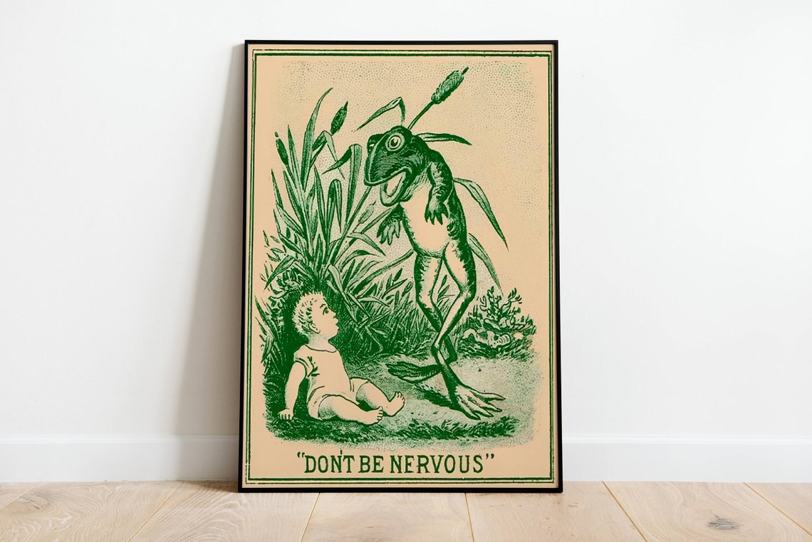 Funny Vintage Frog Art Print, Art Deco Retro Style