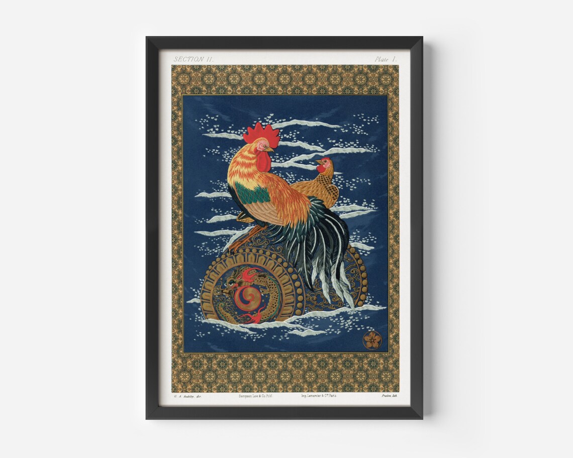 Rooster An Hen Vintage Japanese Poster Rooster Wall Art Rooster Print Japanese Animal Wall Art Farm Decor Birds Poster Retro Print - Image 4