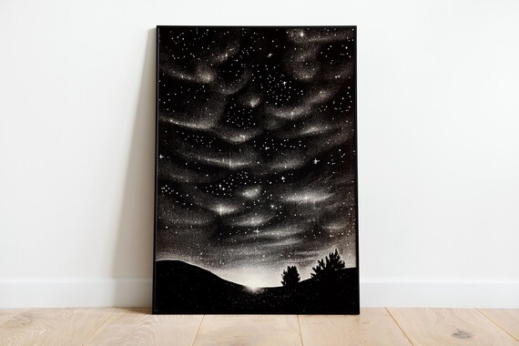 Aurora Borealis Vintage Print Polar Night Poster Poster Space Wall Art Large Wall Art Black And White Aurora Dark Academia Nature Art