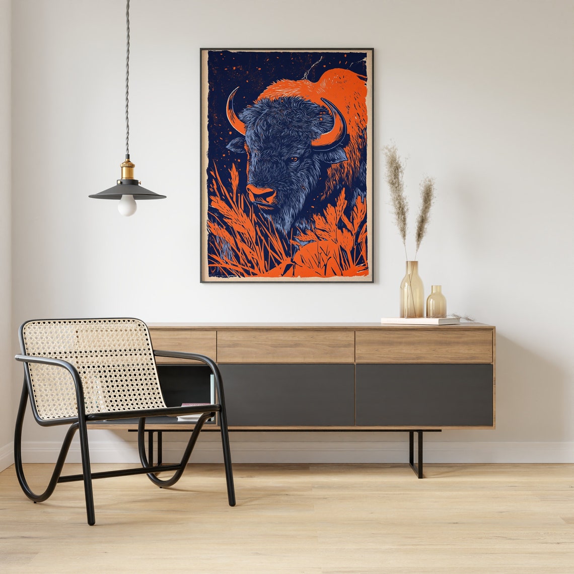 Bison Woodcut Art Print, Farmhouse Cottage Decor - Image 3