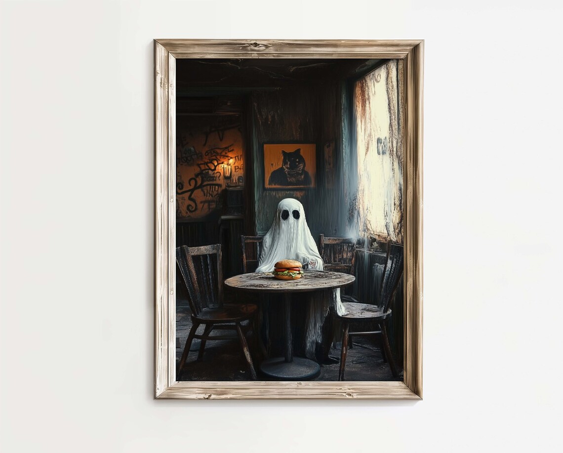 Ghost Eating Burger Halloween Art Print - Image 3