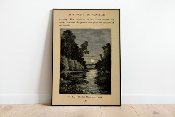 The Moon In A Landscape Vintage Moon Illustration On Old Book Camille Flammarion Astronomy Full Moon Poster Dark Academia Large Art