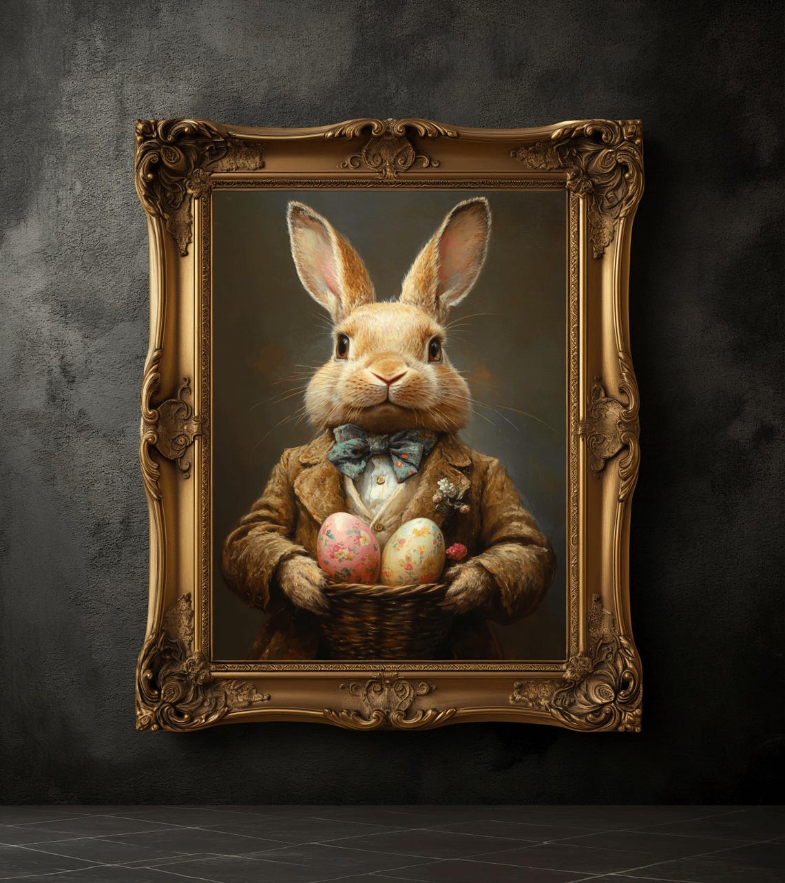 Gentleman Easter Bunny Print Antique Spring Rabbit Painting Moody Country Farmhouse Dcor Dark Vintage Rustic Art Easter Eggs