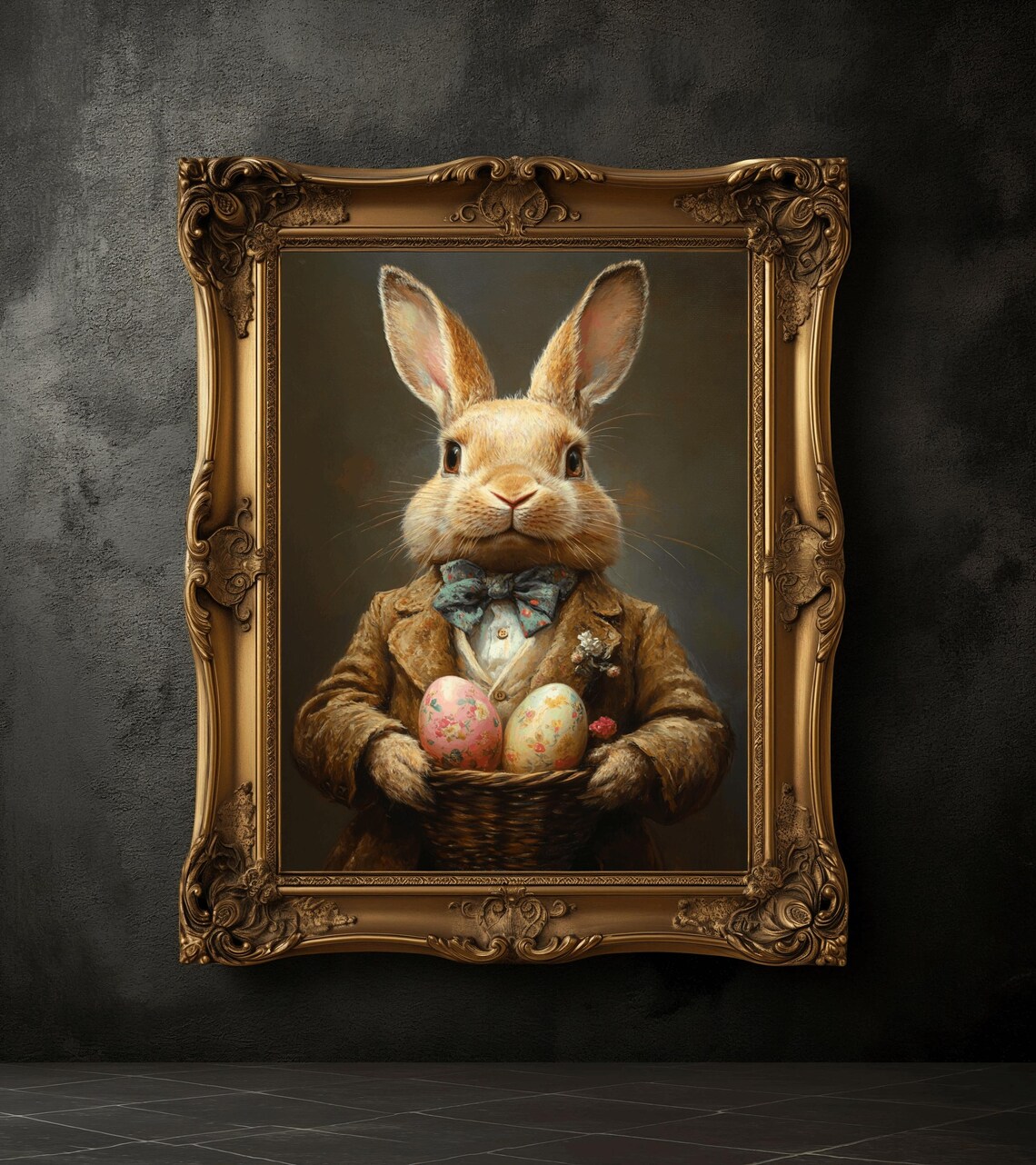 Gentleman Easter Bunny With Egg Basket Vintage Spring Rabbit Poster