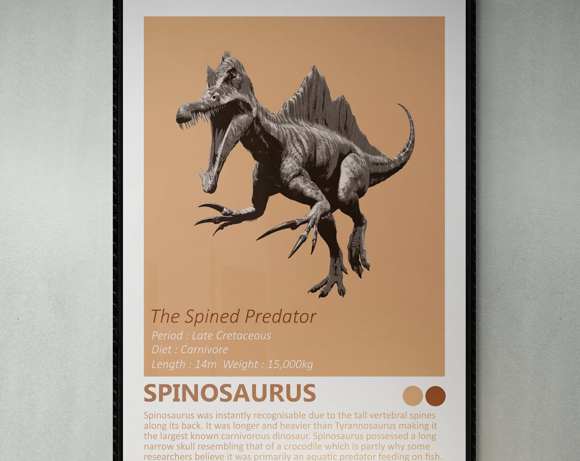 Spinosaurus Dinosaur Fact Sheet, Minimalist Design