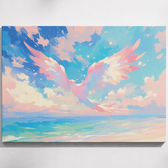 Pastel Phoenix Rising Over Ocean Sunset Clouds Fantasy Art Poster
