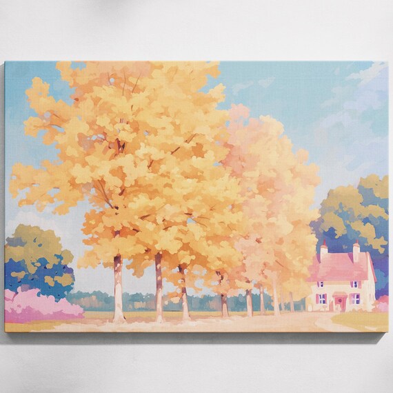 Golden Autumn Trees Countryside Cottage Fall Foliage View Poster