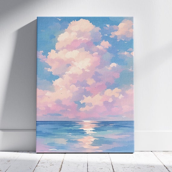 Cloud Cumulonimbus Wall Art Print Pastel Cloud Decor Watercolor Clouds Soft Cloud Painting Wall Art Prints