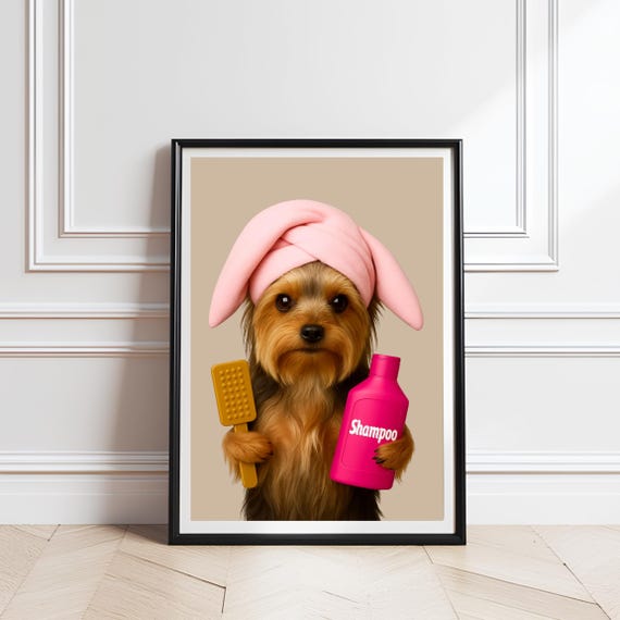 Funny Yorkshire Terrier Bathroom Print Dog Spa Day