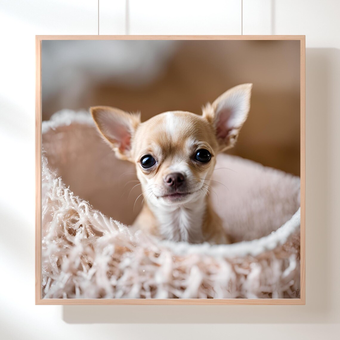 Adorable Chihuahua Puppy In Cozy Basket Heartwarming Pet Photo Poster