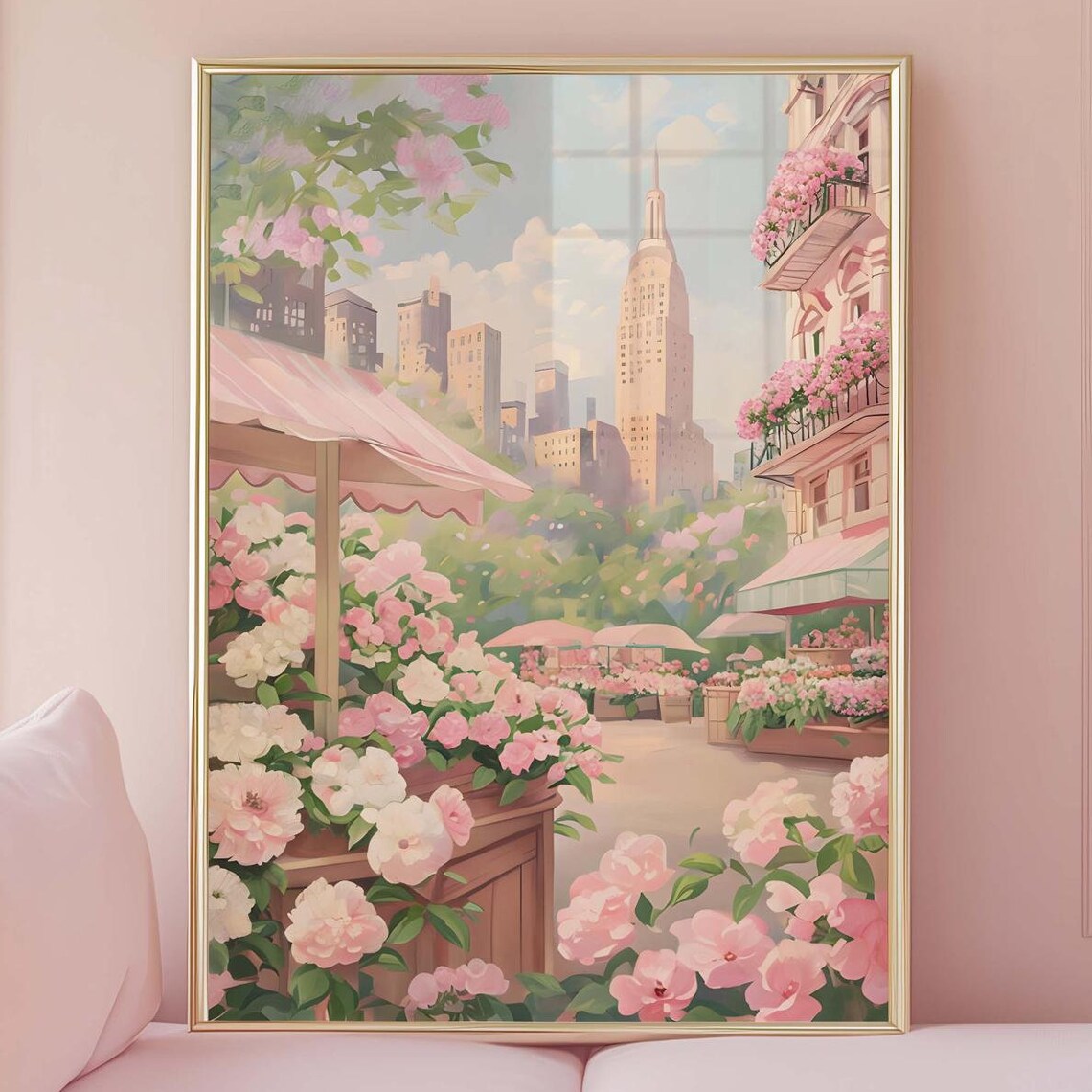 New York City Spring Flower Market Empire State Building Poster