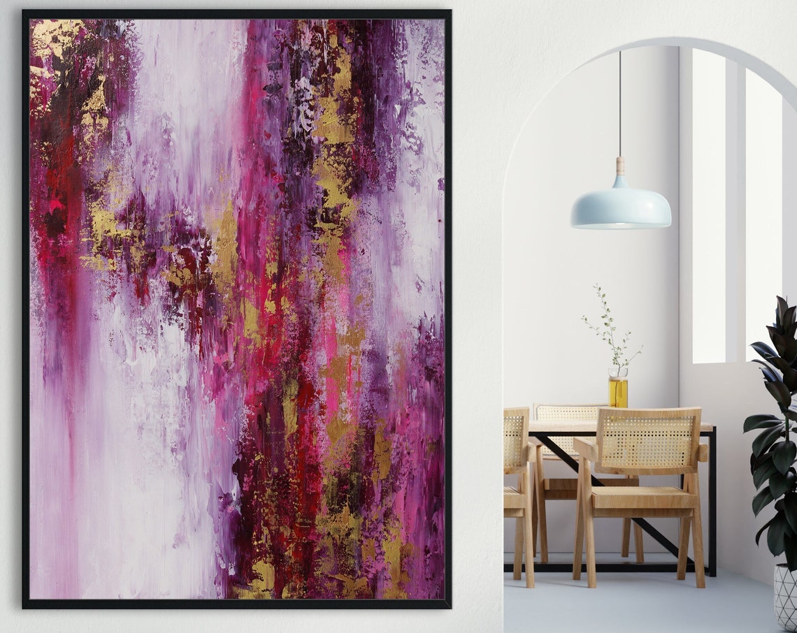 Pink Magenta Gold Romantic Vertical Abstract Wall Art Poster - Image 4