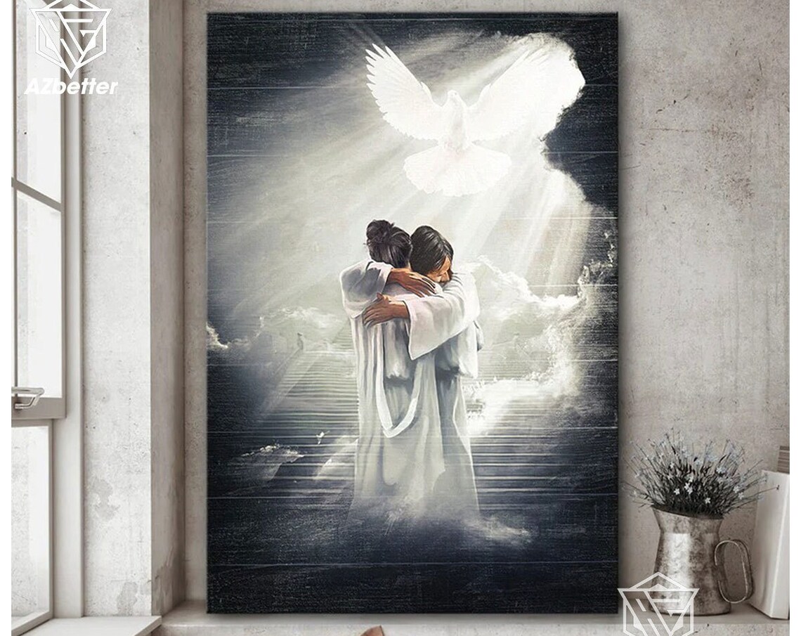 Beloved Jesus Hugging Heaven Stairs Dove Memorial Heavenly Poster - Image 4