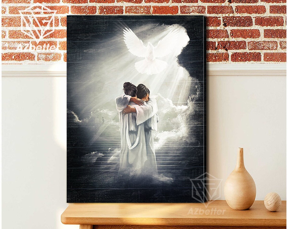 Beloved Jesus Hugging Heaven Stairs Dove Memorial Heavenly Poster