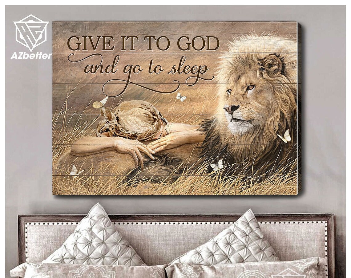 Give It To God And Go To Sleep Girl And Lion Wheat Field Poster