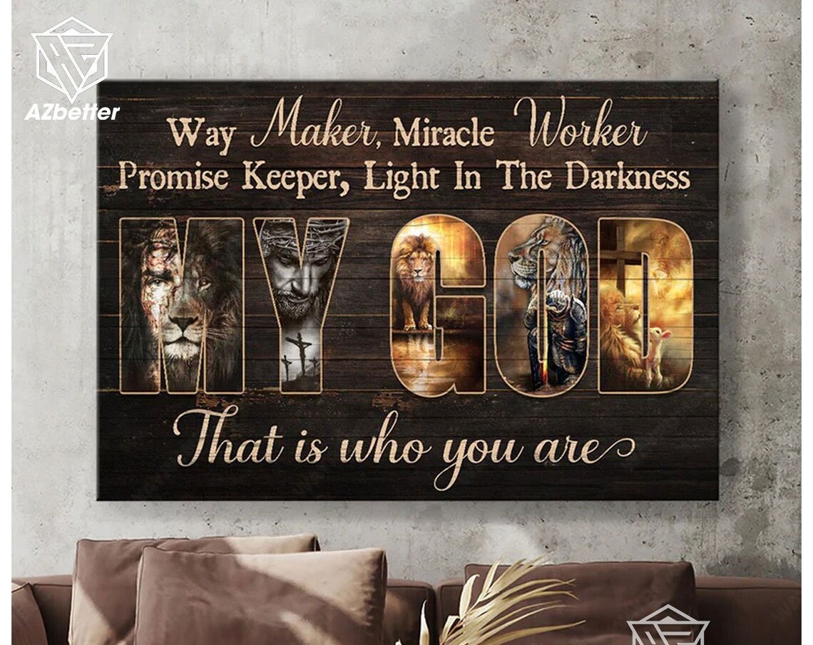 Way Maker Miracle Worker My God Letter Art Lion Jesus Poster