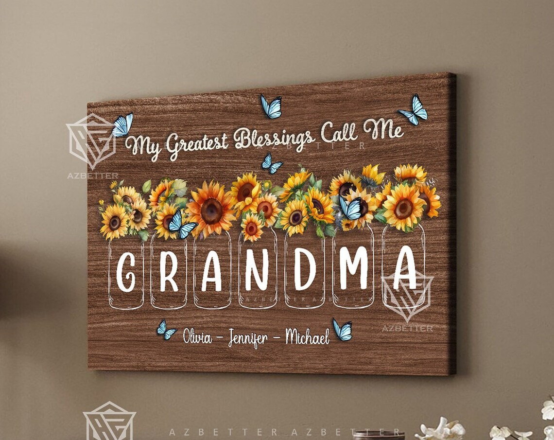 My Greatest Blessings Call Me Grandma Sunflower Mason Jar Gift Poster