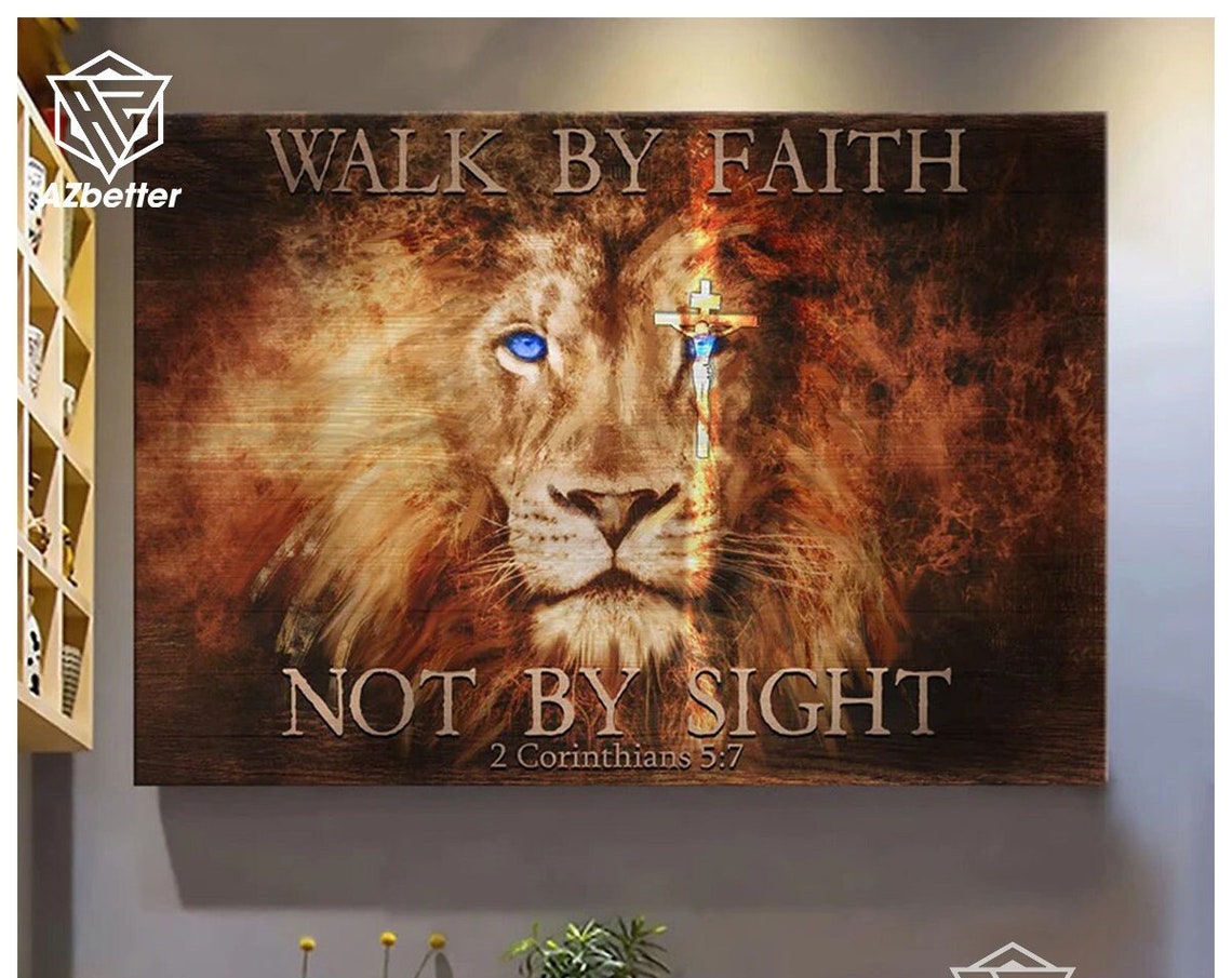 Walk By Faith Not By Sight Art Painting God Wall Art Home Decor Gift For Christian Christmas Gift Jesus Painting Lion Of Judad