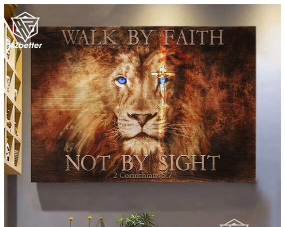 Walk By Faith Not By Sight Lion Of Judah Cross Farmhouse Poster
