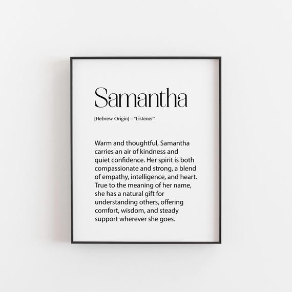Samantha Name Meaning Print Personalised Dictionary Wall Art Custom Girl Definition Poster Gift For Her Bedroom Decor