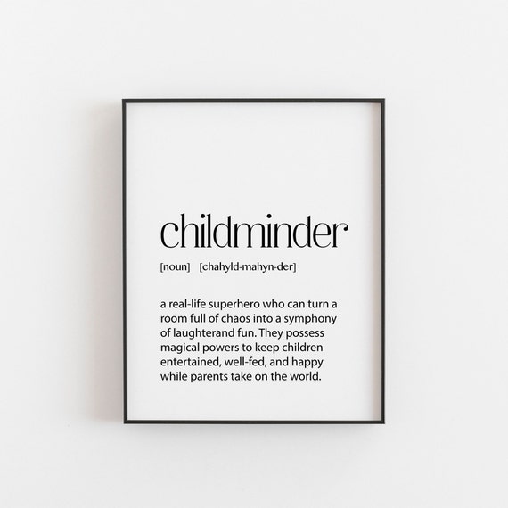 Childminder Definition Print Nursery Wall Art Playful Childcare Provider Gift Charming Kids Room Decor Keepsake Superhero Sitter