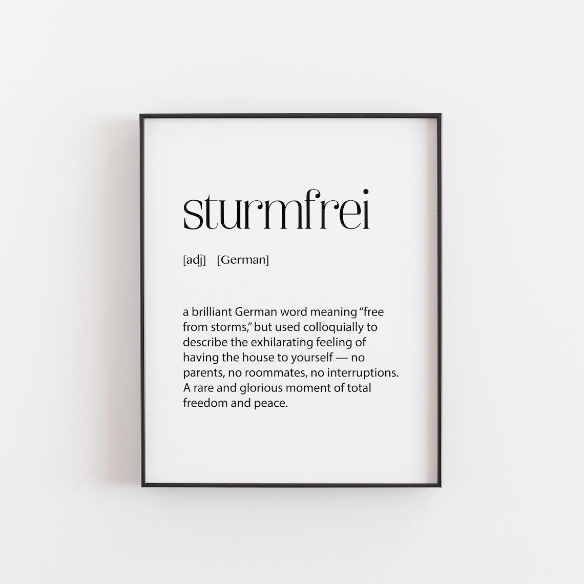 Sturmfrei Definition Print, Fun German Quote Poster