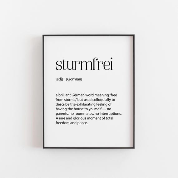 Sturmfrei Definition Print, Fun German Quote Poster