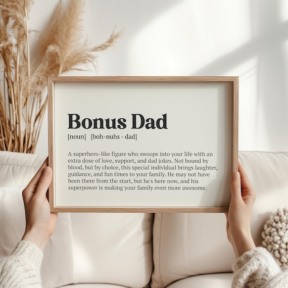 Bonus Dad Definition Poster Funny Stepdad Gift Family Love Wall Decor