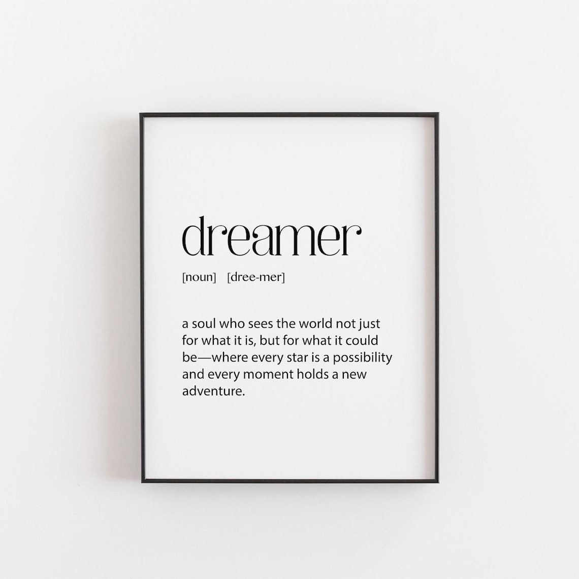 Dreamer Noun Definition Minimalist Inspirational Quote Black White Poster