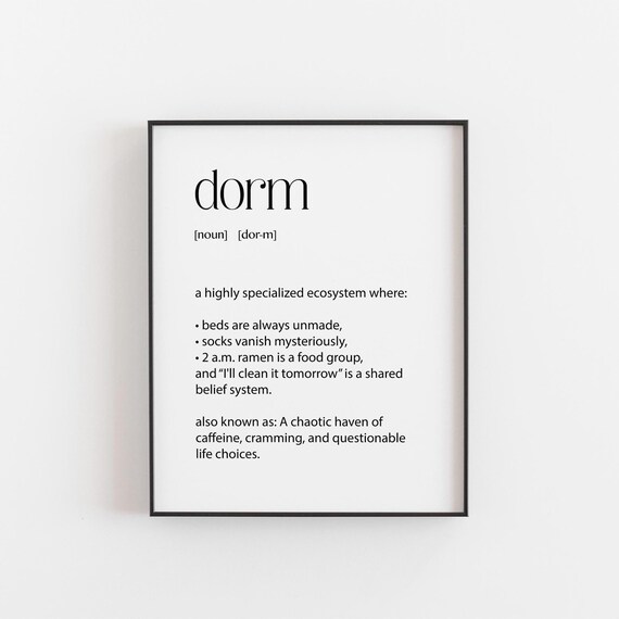 Funny Dorm Definition Quote College Dictionary Style Wall Art