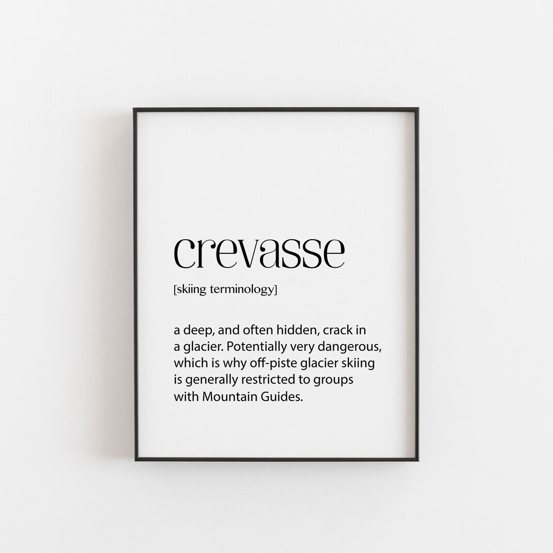 Crevasse Skiing Definition Poster Mountain Gift Winter Sports Wall Decor
