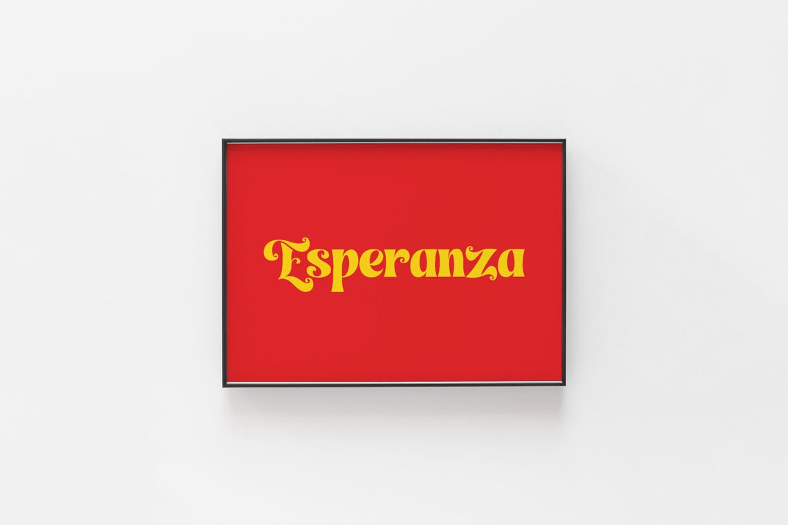 Esperanza Spanish Word For Hope Retro Red Yellow Typography Art Print