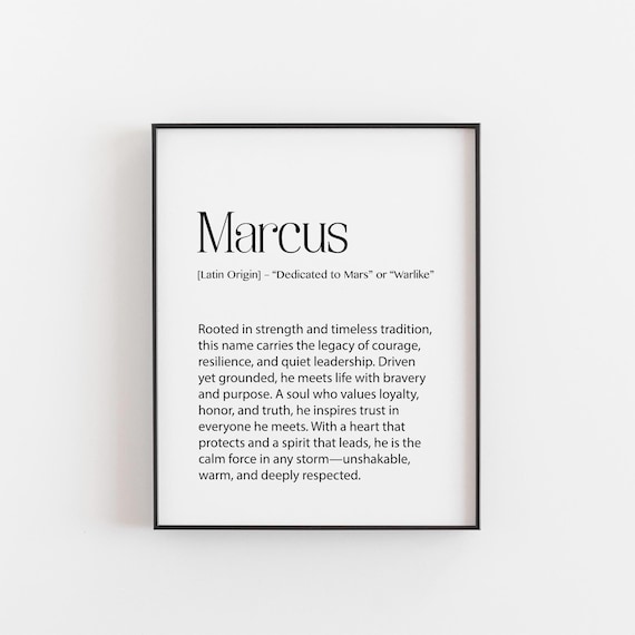 Marcus Name Meaning Definition Latin Origin Strength Courage Gift Poster